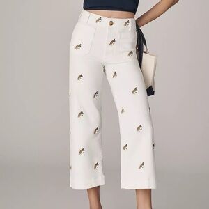 Anthropologie The Colette Embroidered Fishing Crop Wide-Leg Pants by Maeve